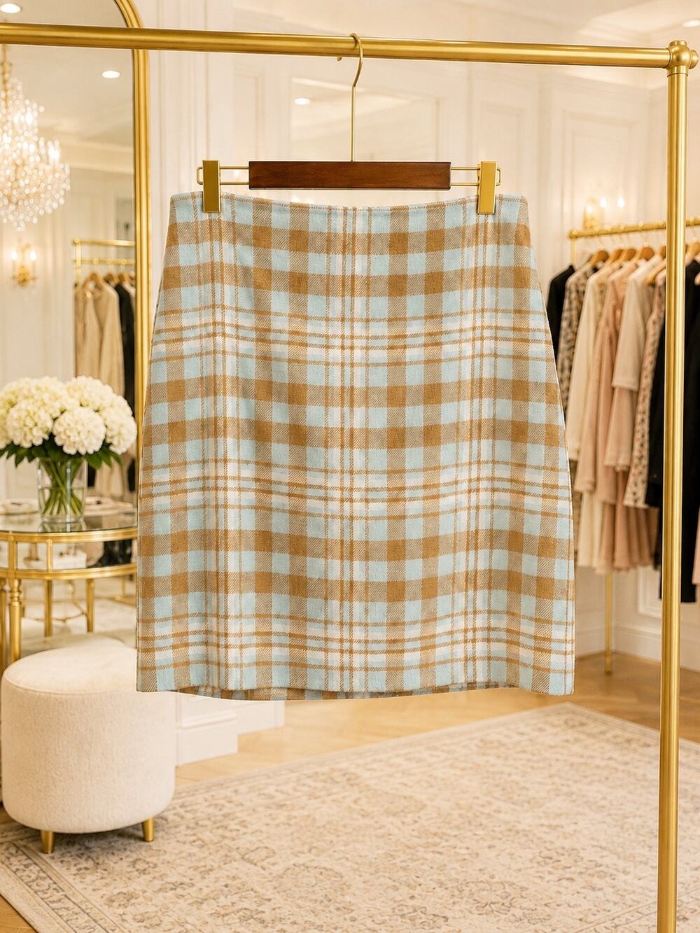 Talbots Plaid A-Line Skirt Blue Brown Preppy Academia Sz 12 NWT Clueless Preppy